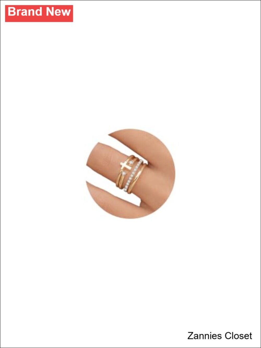 💍 14K Gold Plated Stackable Cross Ring Set Cubic Zirconia Eternity Bands